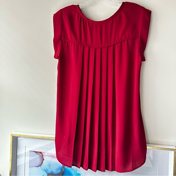 PLEIONE Top High Low flowy Short Sleeve Nordstrom Blouse Red Rucked Size SP - Picture 7 of 8